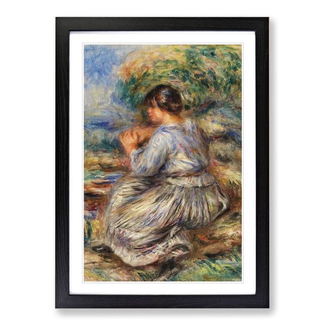 Girl Seated in a Landscape by Pierre-Auguste Renoir - Picture Frame Painting East Urban Home Frame Option: Black Framed, Size: 36cm H x 27cm W x 2cm D on Productcaster.