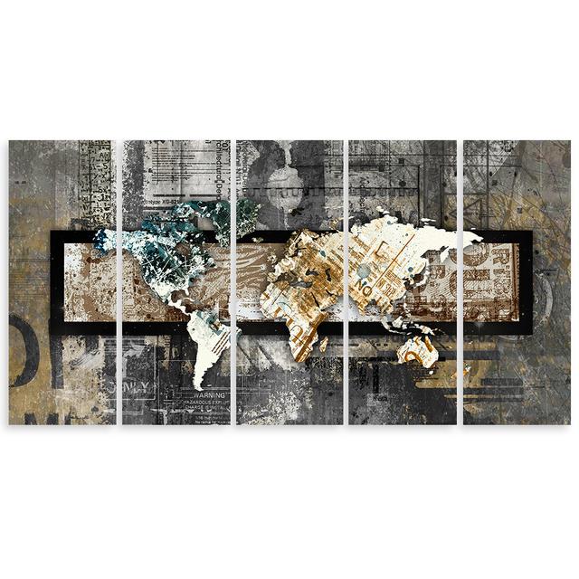 Canvas Print Abstract World Map Grey Brown Williston Forge Size: 40cm H x 100cm W on Productcaster.