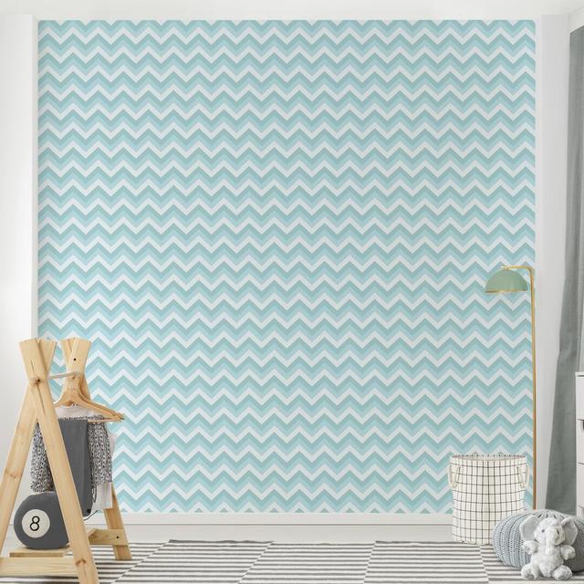 No. Yk39 Blue Chevron Pattern 1.92m x 1.92m Textured Matte Self Adhesive Mural East Urban Home on Productcaster.