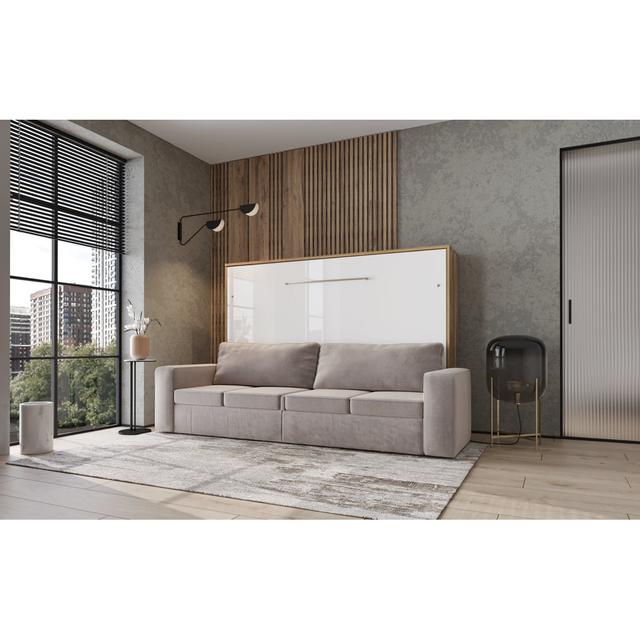 Luzdari Velvet Sofa Ebern Designs Colour: Oak Country/White Matt, Upholstery: Beige on Productcaster.