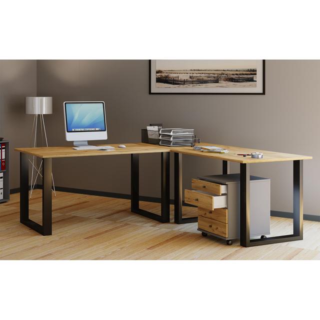 VCM "Lona" corner desk, with U-shaped feet 17 Stories Size: 76cm H x 220cm W x 80cm D, Colour: Brown/Black on Productcaster.