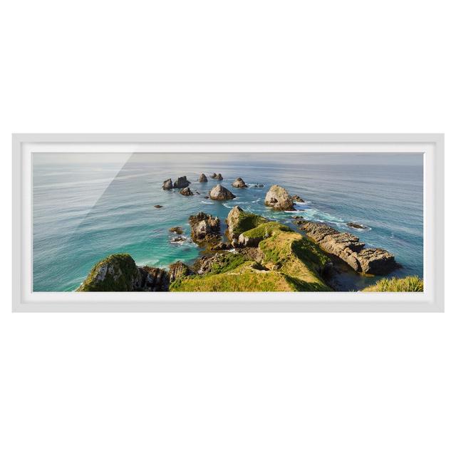 Picture With Frame - Nugget Point In New Zealand - Landscape Panorama Highland Dunes Frame Option: White Framed, Size: 20cm H x 50cm W x 2cm D on Productcaster.