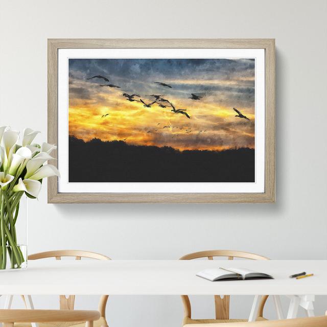 Geese at Sunset - Picture Frame Painting East Urban Home Frame Option: Oak Framed, Size: 27cm H x 36cm W x 2cm D on Productcaster.