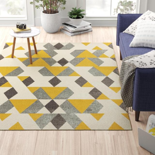 Flatweave Rug in Mustard with Geometric Pattern by World Menagerie, Rug Size: Rectangle 120 x 170cm on Productcaster.