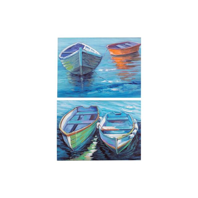 Boats Set 2 Canvas 40% Hand Painted 70X3X50 Cm - 2 Piece Wrapped Canvas Print Set Garpe Interiores on Productcaster.