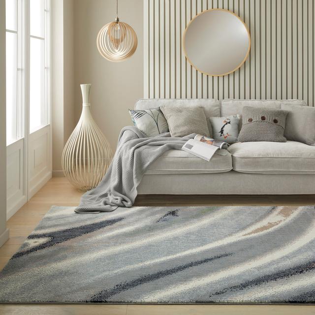 Bozdana Abstract Machine Woven Ivory Grey Blue Area Rug Metro Lane Rug Size: Rectangle 200 x 290cm on Productcaster.