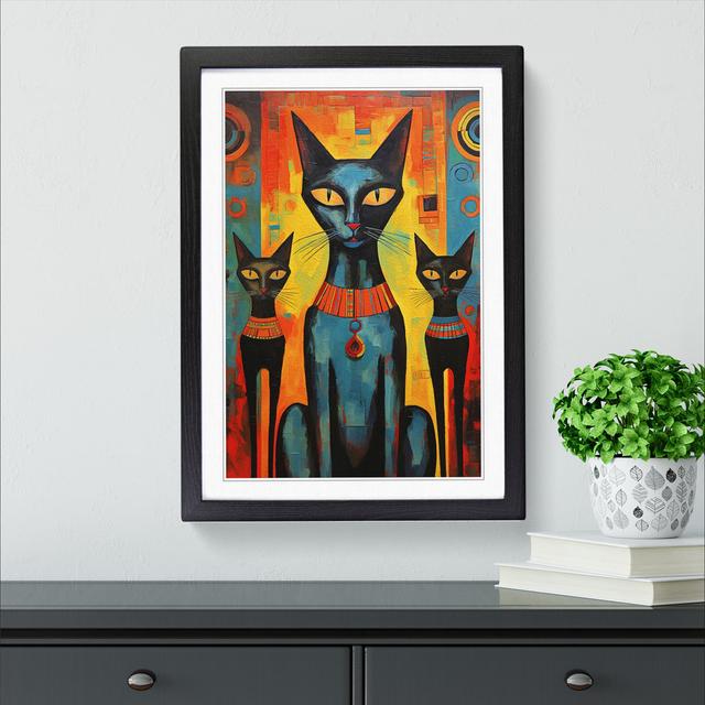 Egyptian Cat Expressionism No.3 - Single Picture Frame Art Prints on Wood Marlow Home Co. Format: Black Framed, Size: 46cm H x 34cm W on Productcaster.