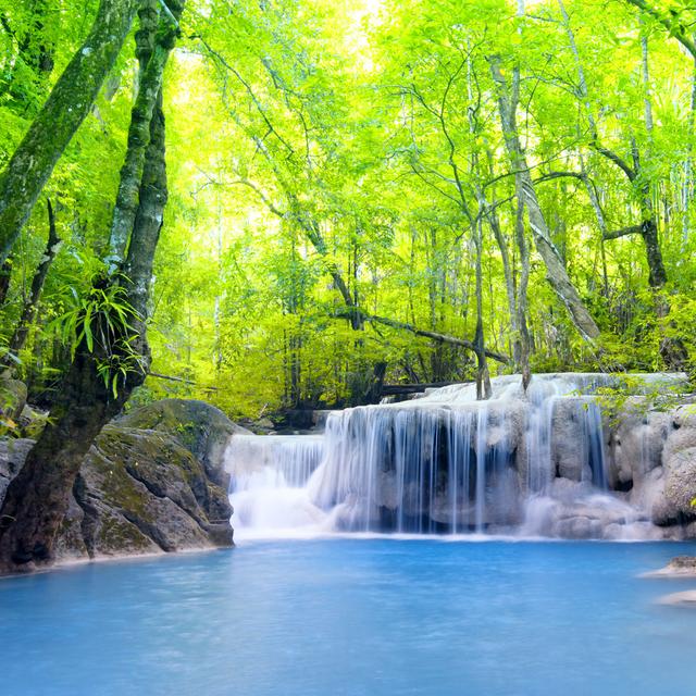 Erawan Waterfall, Kanchanaburi, Thailand - Wrapped Canvas Print Union Rustic Size: 91cm H x 91cm W x 3.8cm D on Productcaster.