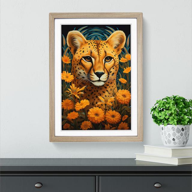 Cheetah Nouveau No.2 - Single Picture Frame Print on Wood Latitude Vive Size: 46cm H x 34cm W x 2cm D, Frame Colour: Oak on Productcaster.