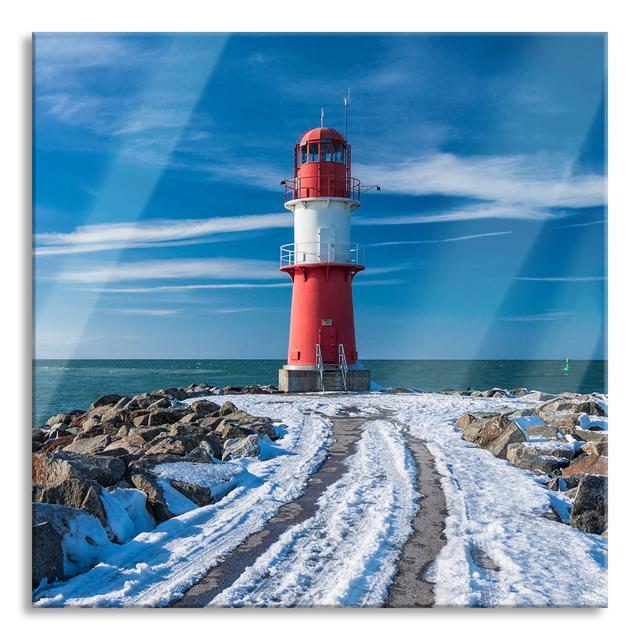 Pier Towers In Warnemuende In Winter - No Frame Print on Glass Brayden Studio Size: 70cm H x 70cm W x 0.4cm D on Productcaster.