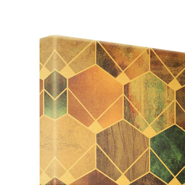 Golden Geometry - Turquoise Art Deco - Wrapped Canvas Graphic Art Corrigan Studio Size: 120cm H x 40cm W on Productcaster.