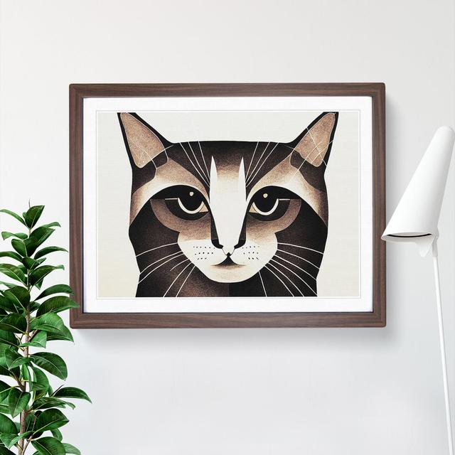 Cat Illustration Vol.2 Abstract - Single Picture Frame Print Marlow Home Co. Size: 46cm H x 64cm W x 2cm D, Frame Colour: Walnut on Productcaster.