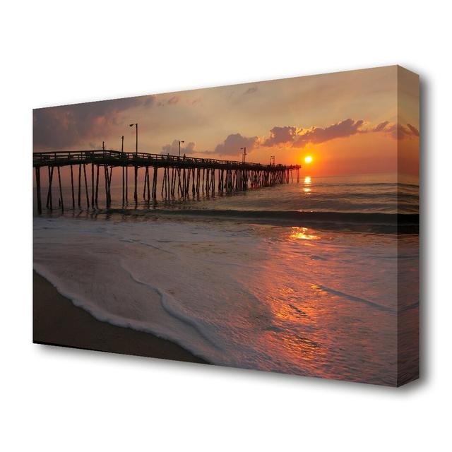 Sunset Pier Seascape - Wrapped Canvas Print East Urban Home Size: 66 cm H x 101.6 cm W on Productcaster.