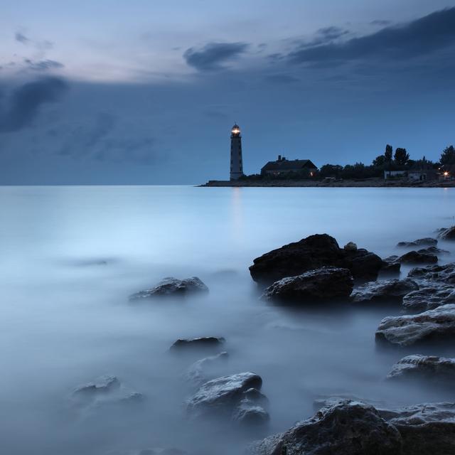 Beacon on the Island at Night by Ivandzyuba - Wrapped Canvas Photograph Breakwater Bay Size: 51cm H x 51cm W x 3.8cm D on Productcaster.