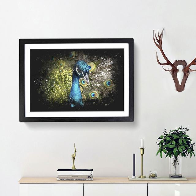 Dazzling Peacock Bird Paint Splash - Picture Frame Graphic Art East Urban Home Size: 62cm H x 87cm W x 2cm D, Frame Option: Black Framed on Productcaster.