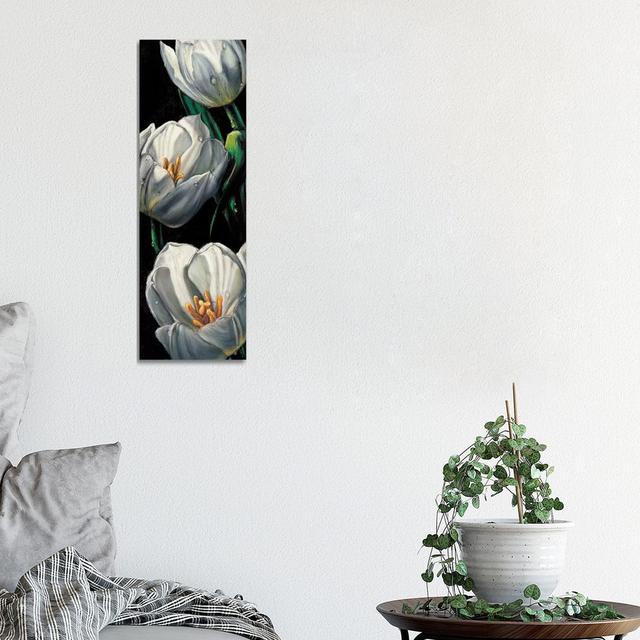 Dewdrop Tulips by AlmaCh - Wrapped Canvas Panoramic Painting Rosalind Wheeler Size: 91.44cm H x 30.48cm W x 3.81cm D on Productcaster.