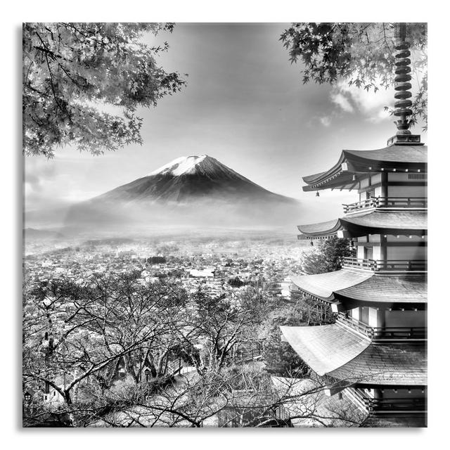 Glasbild "Japanischer Tempel im Herbst" Union Rustic Größe: 70 cm H x 70 cm B x 0,4 cm T on Productcaster.