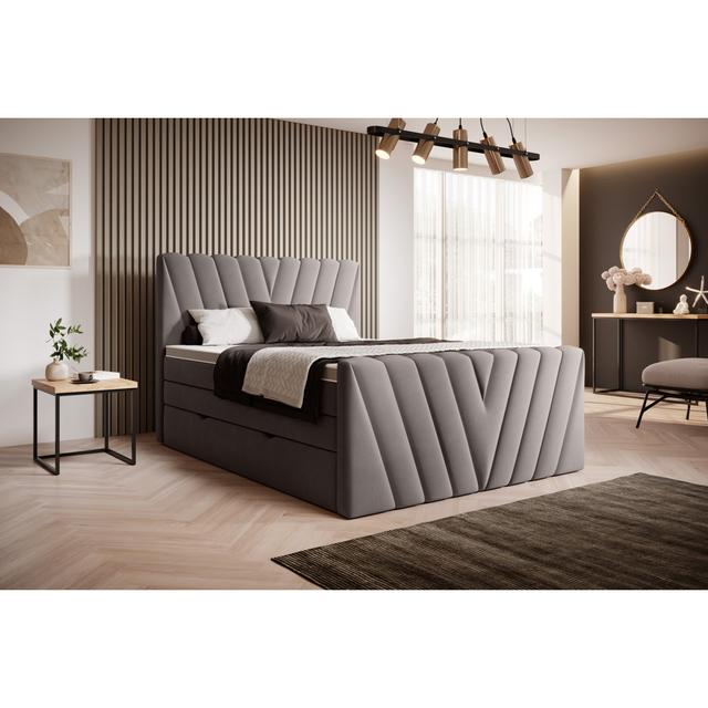 Boxspringbett Leita mit Topper ModernMoments Farbe: Beige, Größe: 180 x 200 cm on Productcaster.