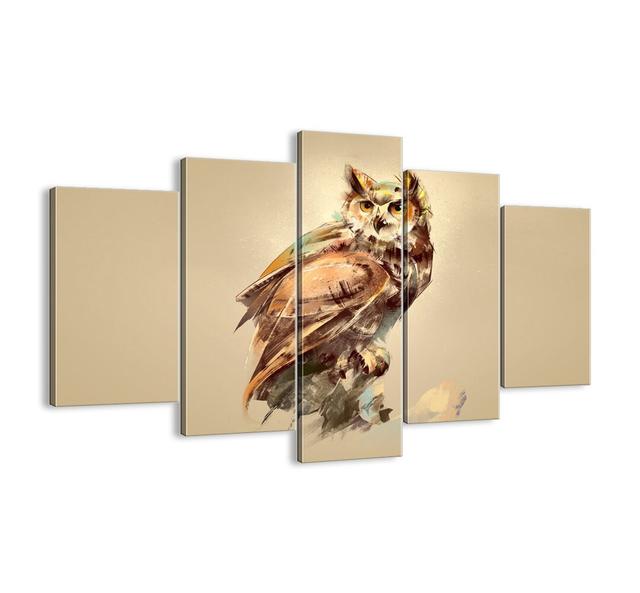 The Wisest Owl - Confirmed by Dä...Browa - 5 Piece Unframed Graphic Art Print Set on Canvas Union Rustic Size: 100cm H x 150cm W x 1.8cm D on Productcaster.