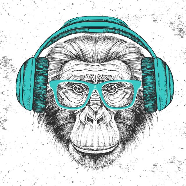 Montier Montier Hipster Monkey with Headphones by Ganna Bozhko - Wrapped Canvas Graphic Art Maturi Size: 51cm H x 51cm W x 3.8cm D on Productcaster.