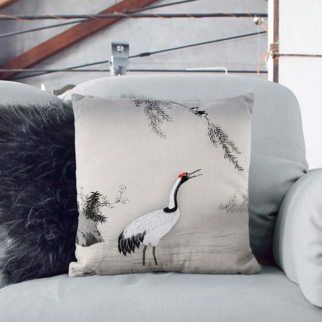 Japanese Crane by Kano Motonobu Cushion with Filling East Urban Home Backing Colour: White, Size: 40cm H x 40cm W x 15cm D on Productcaster.