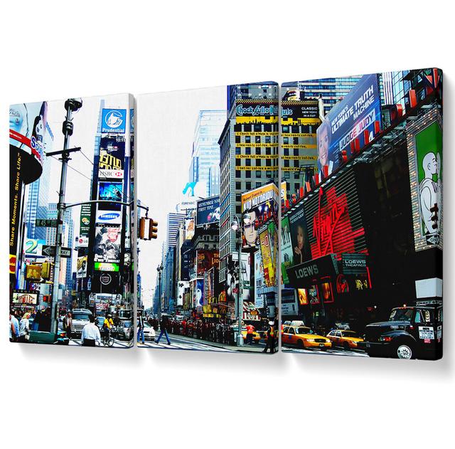 Times Square NYC - 3 Piece Wrapped Canvas Graphic Art Ebern Designs Size: 81.3cm H x 163cm W on Productcaster.