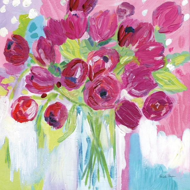 Joyful Tulips by Farida Zaman - Wrapped Canvas Painting Marlow Home Co. Size: 51cm H x 51cm W on Productcaster.