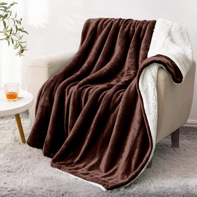 Sherpa Fleece Fur Thick Reversible Blanket Throw Canora Grey Size: 200cm W x 240cm L, Colour: Coffee on Productcaster.