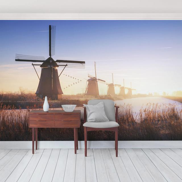 Windmills in Kinderdijk Semi-Gloss Wallpaper Roll East Urban Home Size: 4.8m x 320cm on Productcaster.