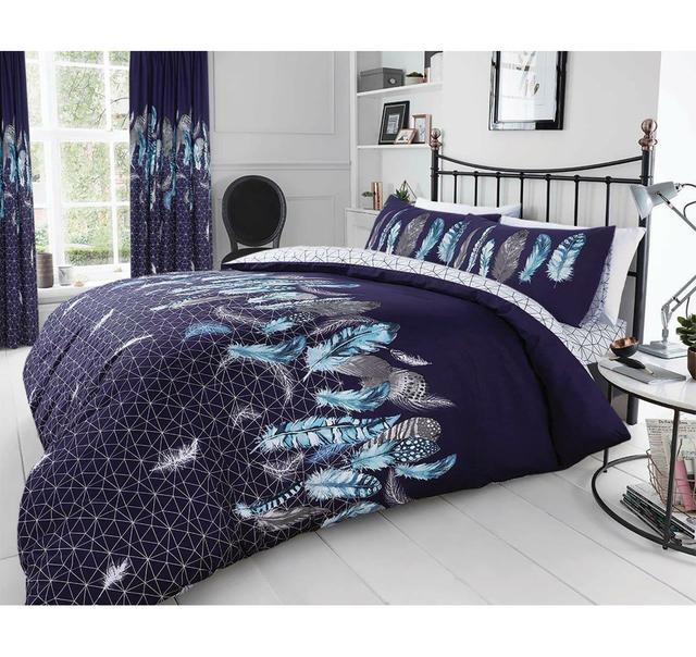 Toomer Purple 180 TC Reversible Duvet Cover Set World Menagerie Colour: Navy, Size: Double - 2 Pillowcases (50 x 75 cm) on Productcaster.