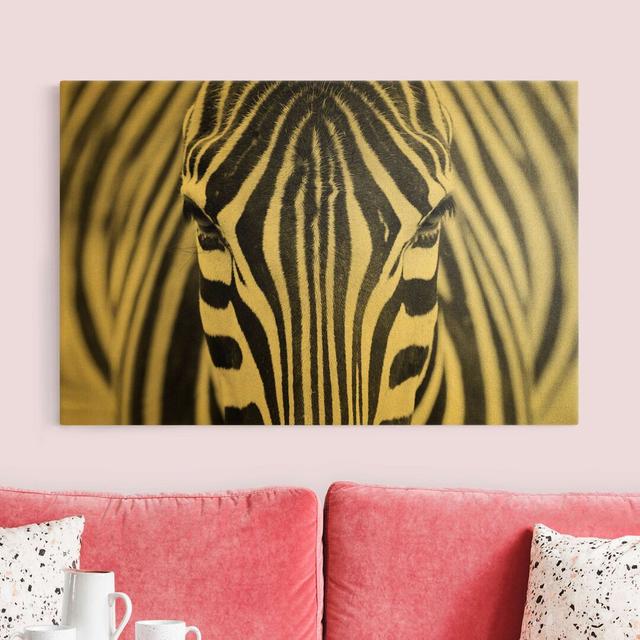 Leinwandbild Zebra-Optik Ebern Designs Größe: 60cm H x 90cm B, Format: 435g/m³ Canvas Gold, Farbe: Gold/Schwarz on Productcaster.