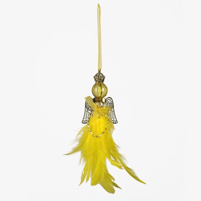 Acrylic Crystal Angel with Feather Hanging Figurine Ornament The Seasonal Aisle Size: 17cm H x 5cm W x 6cm D, Colour: Yellow/Gold on Productcaster.