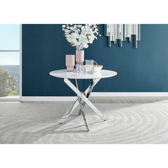 Eubanks Luxury Metal and White Gloss Round Dining Table - Modern Statement Design Canora Grey Table Base Colour: Silver, Size: 75 x 100 x 100cm on Productcaster.