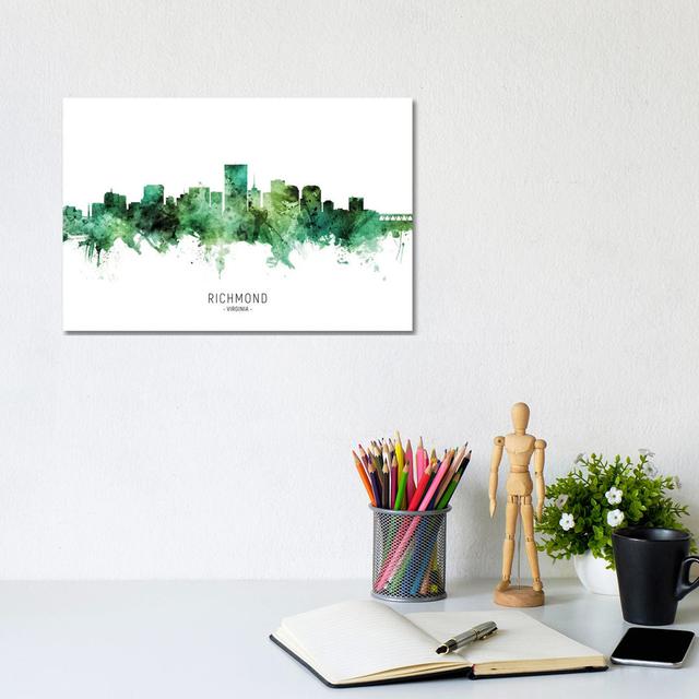 Richmond Virginia Skyline Green by Michael Tompsett - Wrapped Canvas Painting ClassicLiving Size: 20.32cm H x 30.48cm W x 1.90cm D on Productcaster.