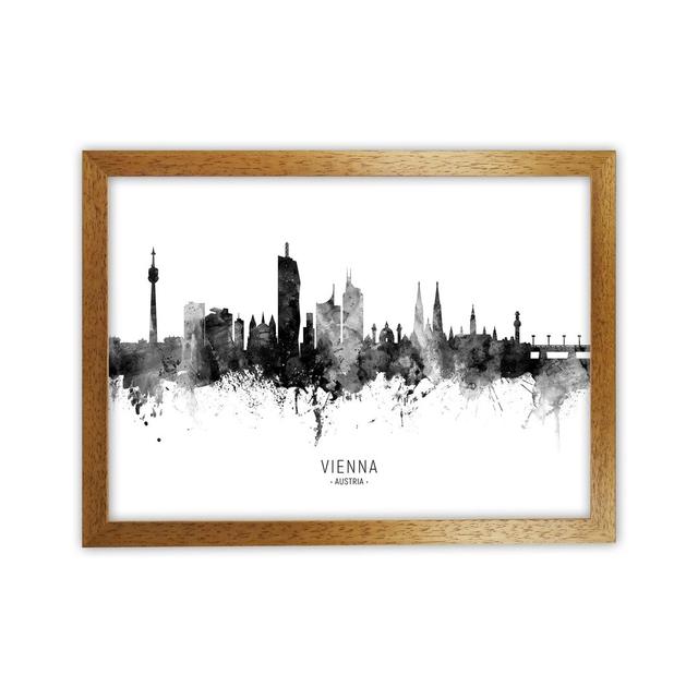 Vienna Austria Skyline Black White City Name by Michael Tompsett - Graphic Art Latitude Run Format: Brown Framed, Size: 46cm H x 63cm W x 3cm D on Productcaster.