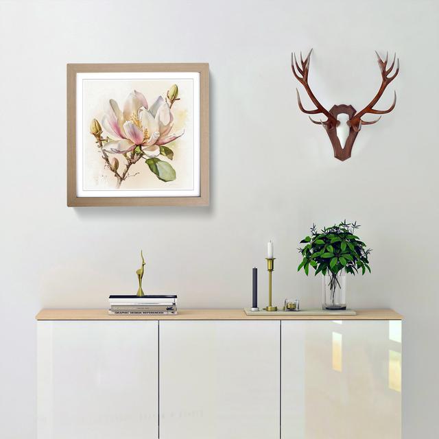 Magnolia Flower Watercolour - Print Marlow Home Co. Format: Oak on Productcaster.