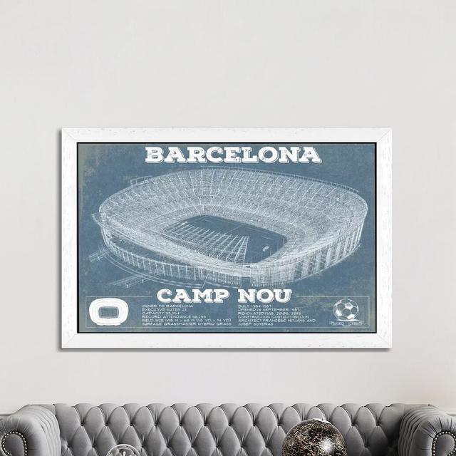 Barcelona Camp Nou by Cutler West - Print on Canvas Williston Forge Format: White Floater Framed, Size: 66.04cm H x 101.6cm W x 3.81cm D on Productcaster.