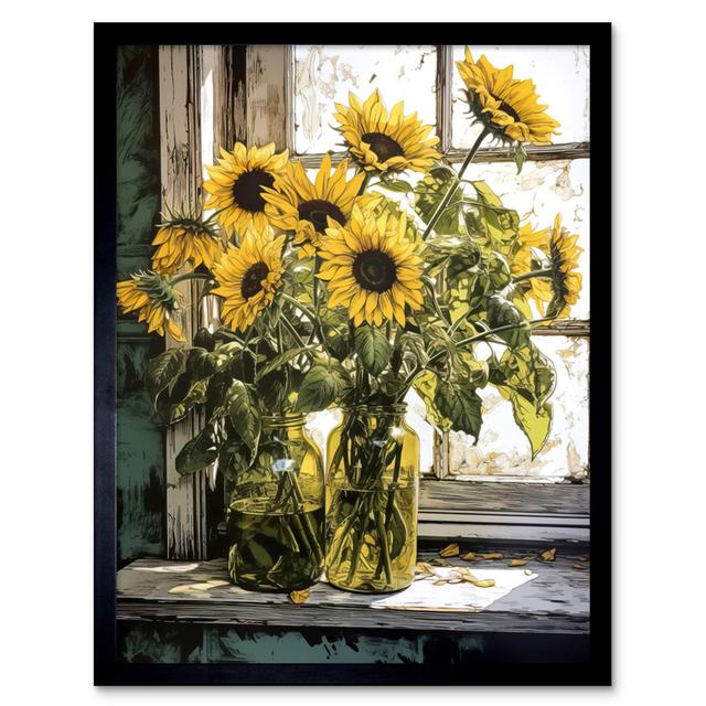 Adalet Sunflowers Still Life Watercolour Yellow Flower Farmhouse - Single Picture Frame Print Brambly Cottage on Productcaster.