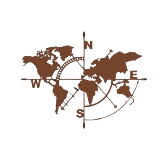 World Map Compass Wall Décor Longshore Tides Size: 142" H x 190" W x 2" D, Finish: Copper on Productcaster.