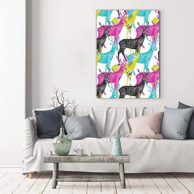 Colourful Deer - Wrapped Canvas Art Prints Union Rustic on Productcaster.