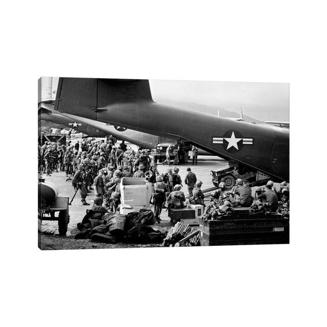 1960s Military Personnel Gathered Under Tails of Planes in Airfield by Vintage Images - Wrapped Canvas Photograph Latitude Run Size: 20.32cm H x 30.48 on Productcaster.