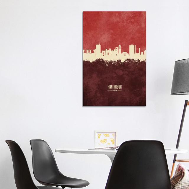 Ann Arbor Michigan Skyline Burgandy by Michael Tompsett - Wrapped Canvas Gallery-Wrapped Canvas Giclée Latitude Run Size: 101.6cm H x 66.04cm W x 3.81 on Productcaster.