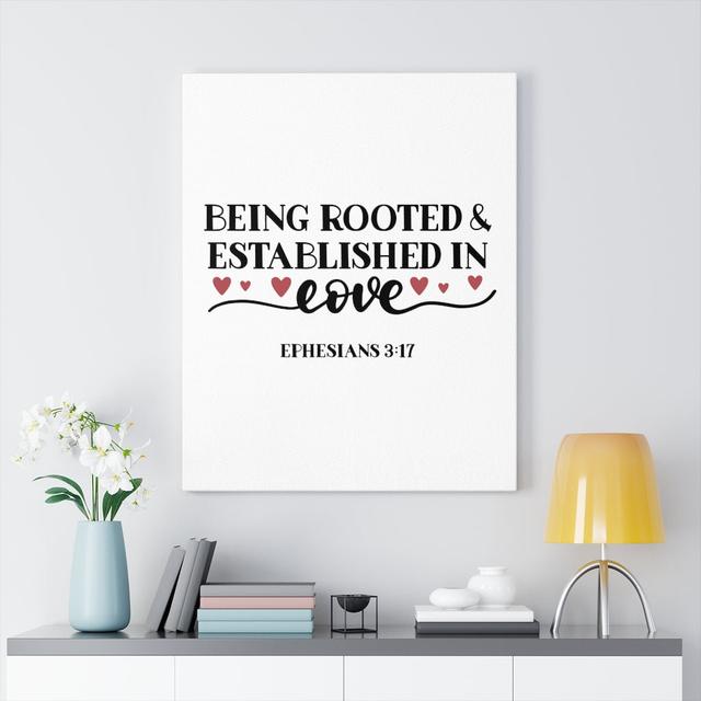 Established In Love Ephesians 3:17 - Wrapped Canvas Print Blue Elephant Size: 41cm H x 30cm W on Productcaster.