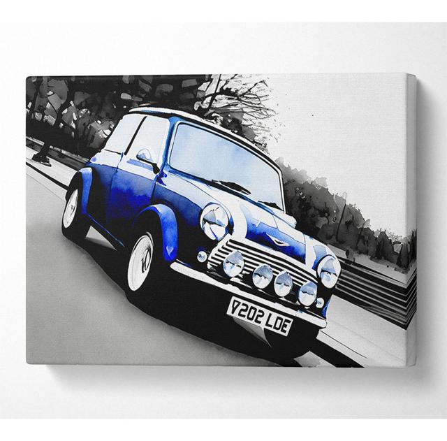 Mini Cooper Retro Blau - Kunstdrucke auf Leinwand - Wrapped Canvas ModernMoments Größe: 101,6 cm H x 142,2 cm B x 10 cm T on Productcaster.