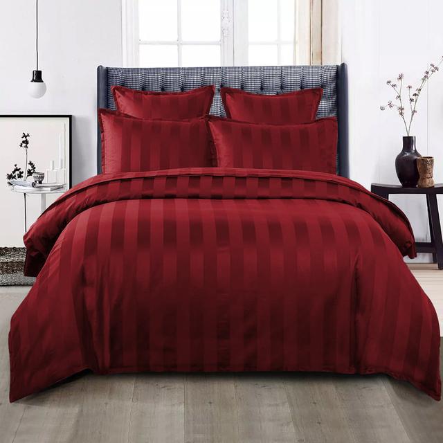 Renze Microfiber 250 TC Reversible Stripe Duvet Cover Set with Pillowcases 17 Stories Colour: Burgundy, Size: Single Duvet Cover + 1 Standard Pillowc on Productcaster.