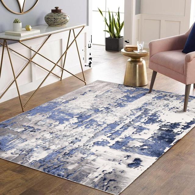 Stockard Abstract Machine Woven Navy Area Rug Borough Wharf Rug Size: Rectangle 160 x 230cm on Productcaster.