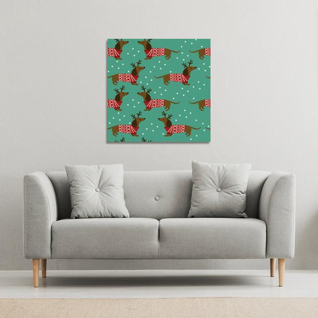 Dutchshunds In Christmas - Wrapped Canvas Print The Seasonal Aisle Size: 120cm H x 120cm W on Productcaster.