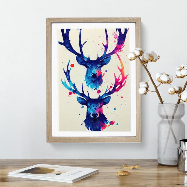 Two Painted Stags No.2 Abstract - Single Picture Frame Painting Alpen Home Frame Colour: Oak Framed, Size: 34cm H x 25cm W x 2cm D on Productcaster.