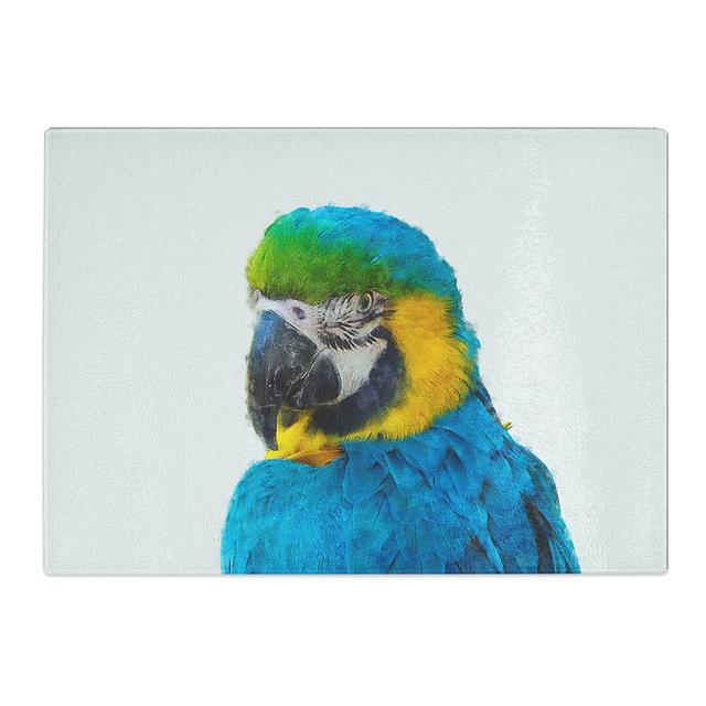 Tempered Glass Blue & Yellow Macaw Parrot Chopping Board East Urban Home Size: 28.5 cm x 39 cm on Productcaster.