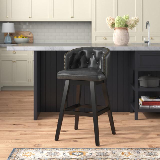 Lemaire 99.06cm Swivel Bar Stool Three Posts Upholstery Colour: Vintage Black on Productcaster.